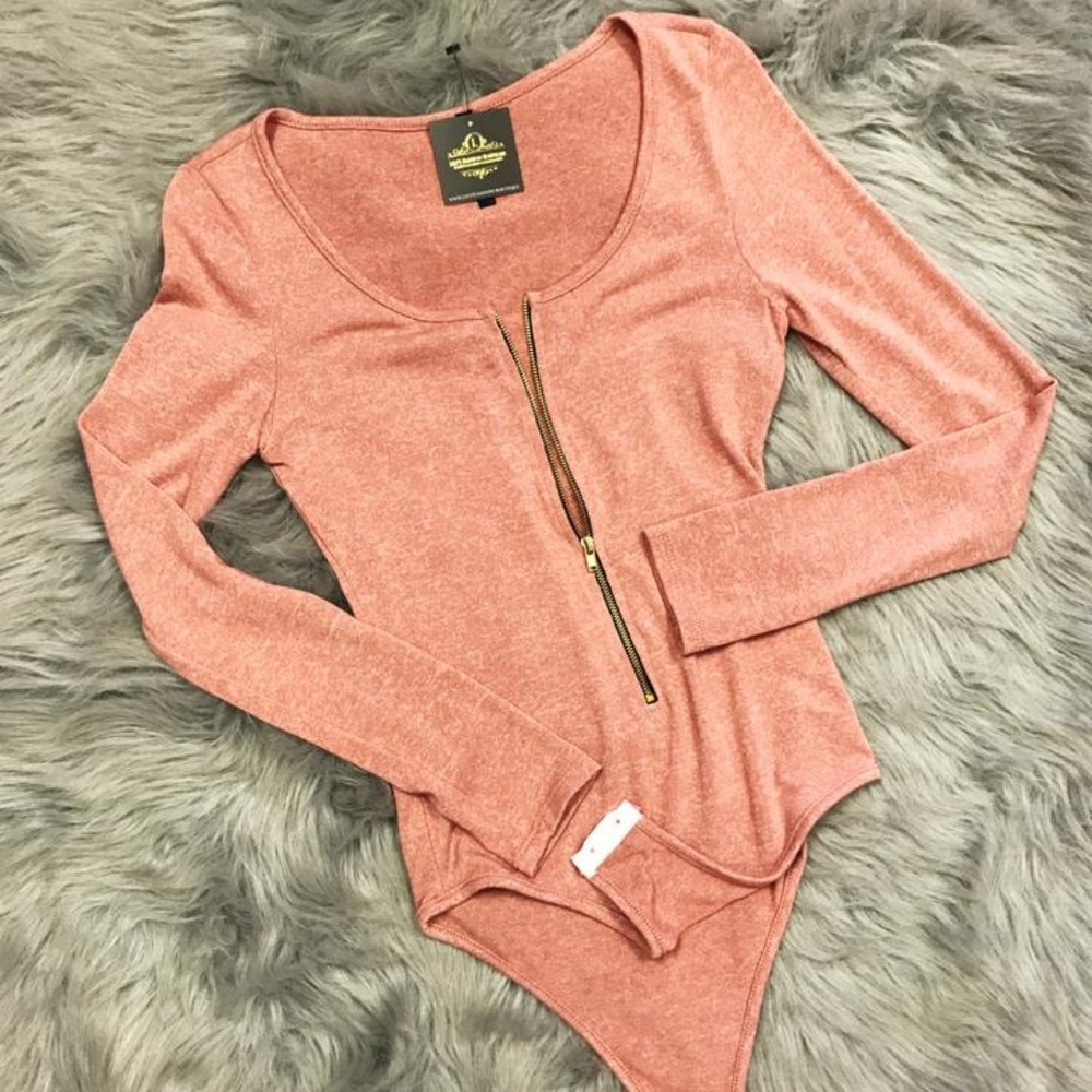 Pink Long Sleeve Zipped Soft Knit Bodysuit